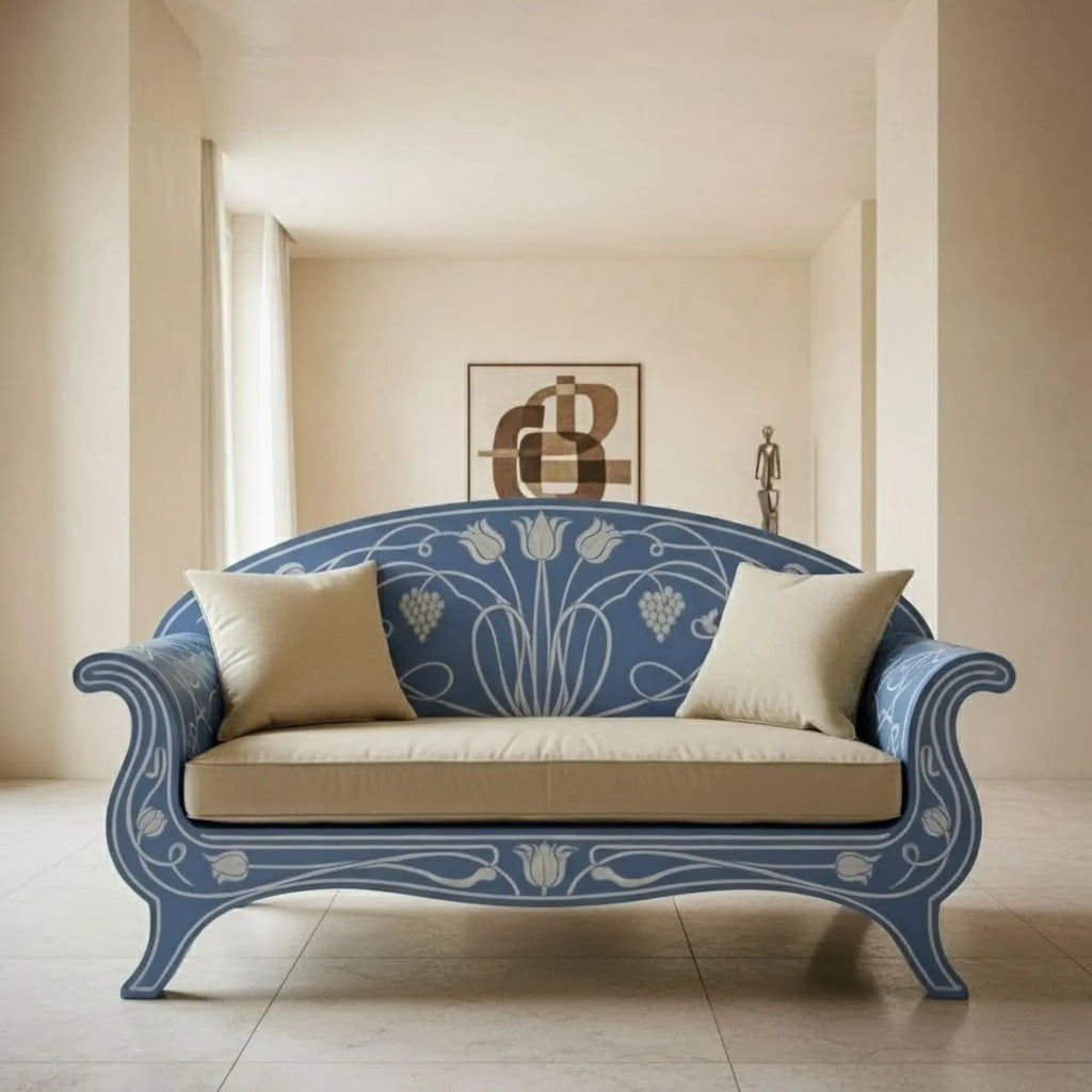 Bone Inlay Sofa | Curved Wooden Couch with Handmade Inlay Work | Luxury Designer Furniture for Living Room & Home Décor