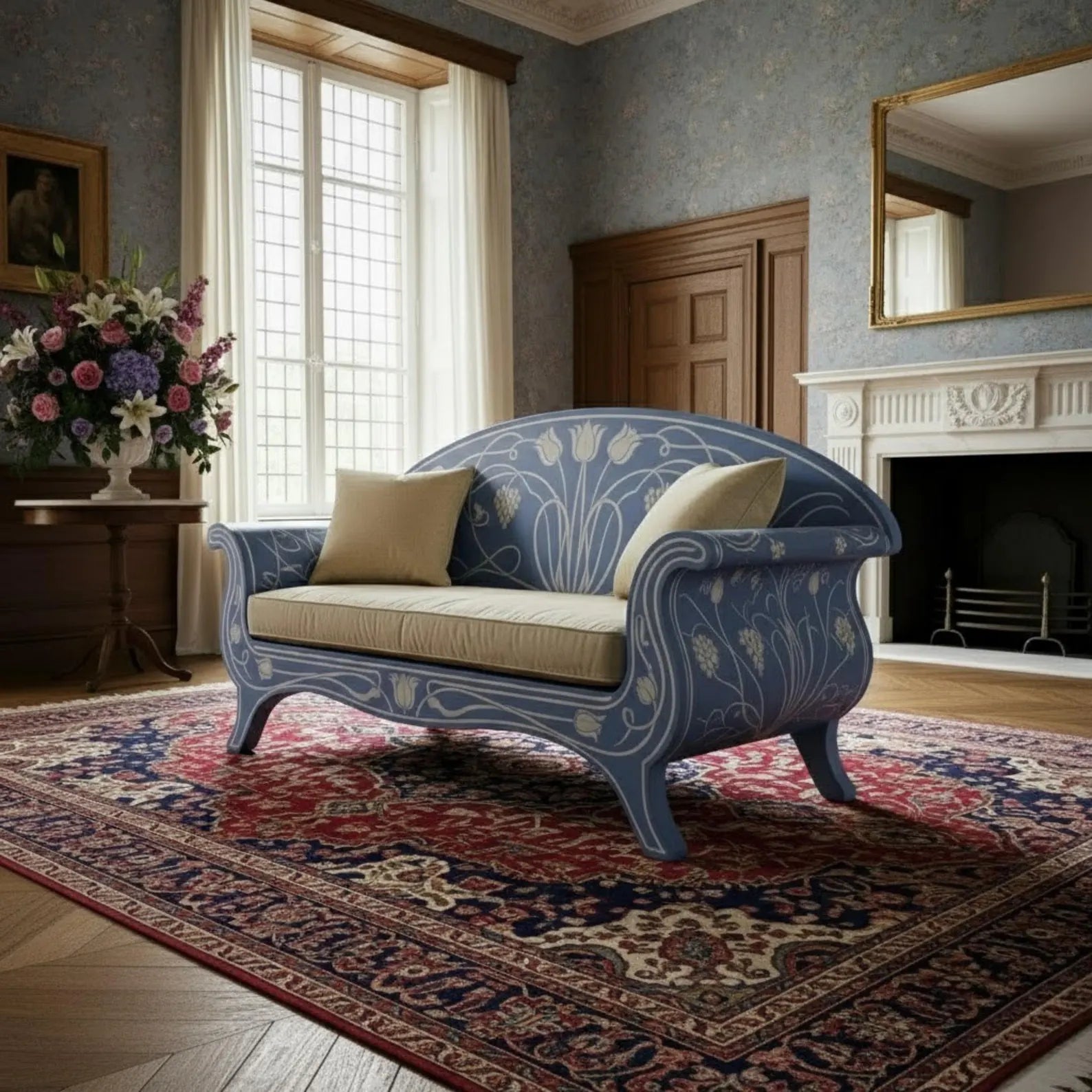 Bone Inlay Sofa | Curved Wooden Couch with Handmade Inlay Work | Luxury Designer Furniture for Living Room & Home Décor