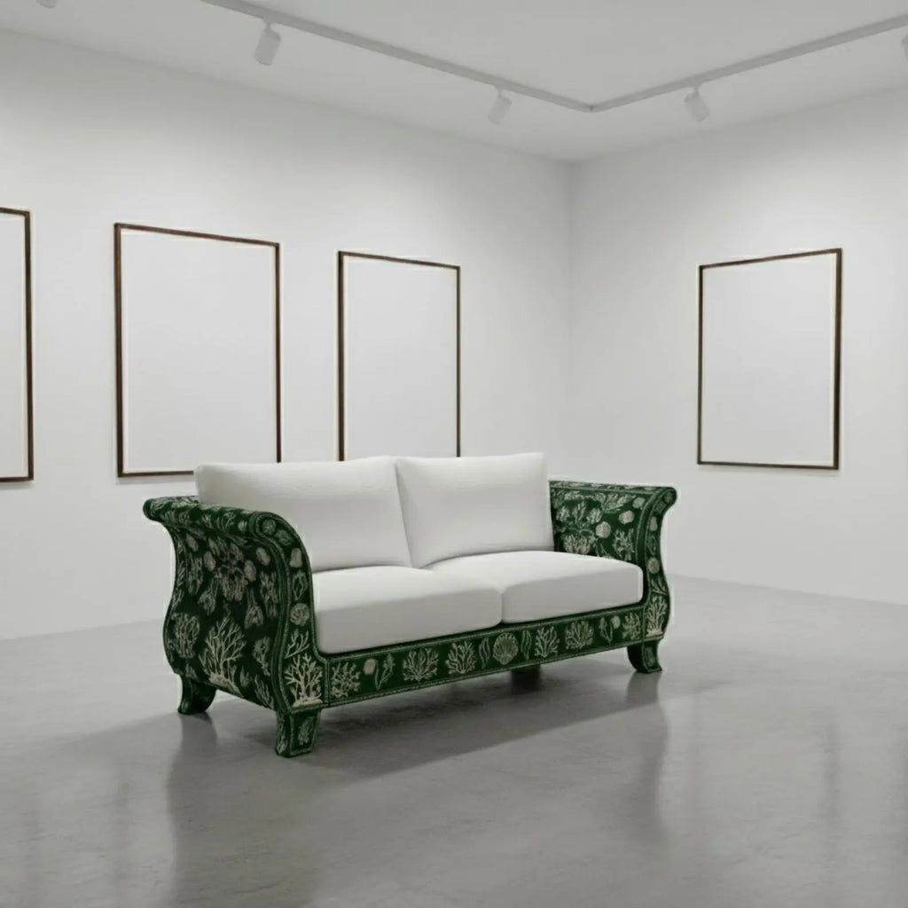 Handmade Bone Inlay Sofa | Luxury Floral Inlay Seating for Living Room | Designer Bone Inlay Couch with Elegant Craft Detailing