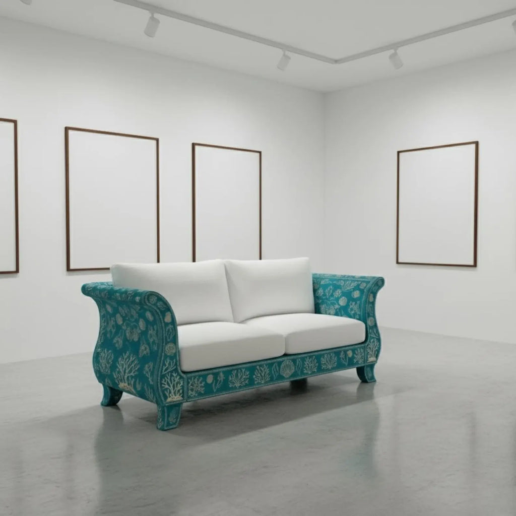 Handmade Bone Inlay Sofa | Luxury Floral Inlay Seating for Living Room | Designer Bone Inlay Couch with Elegant Craft Detailing