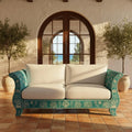 Handmade Bone Inlay Sofa | Luxury Floral Inlay Seating for Living Room | Designer Bone Inlay Couch with Elegant Craft Detailing
