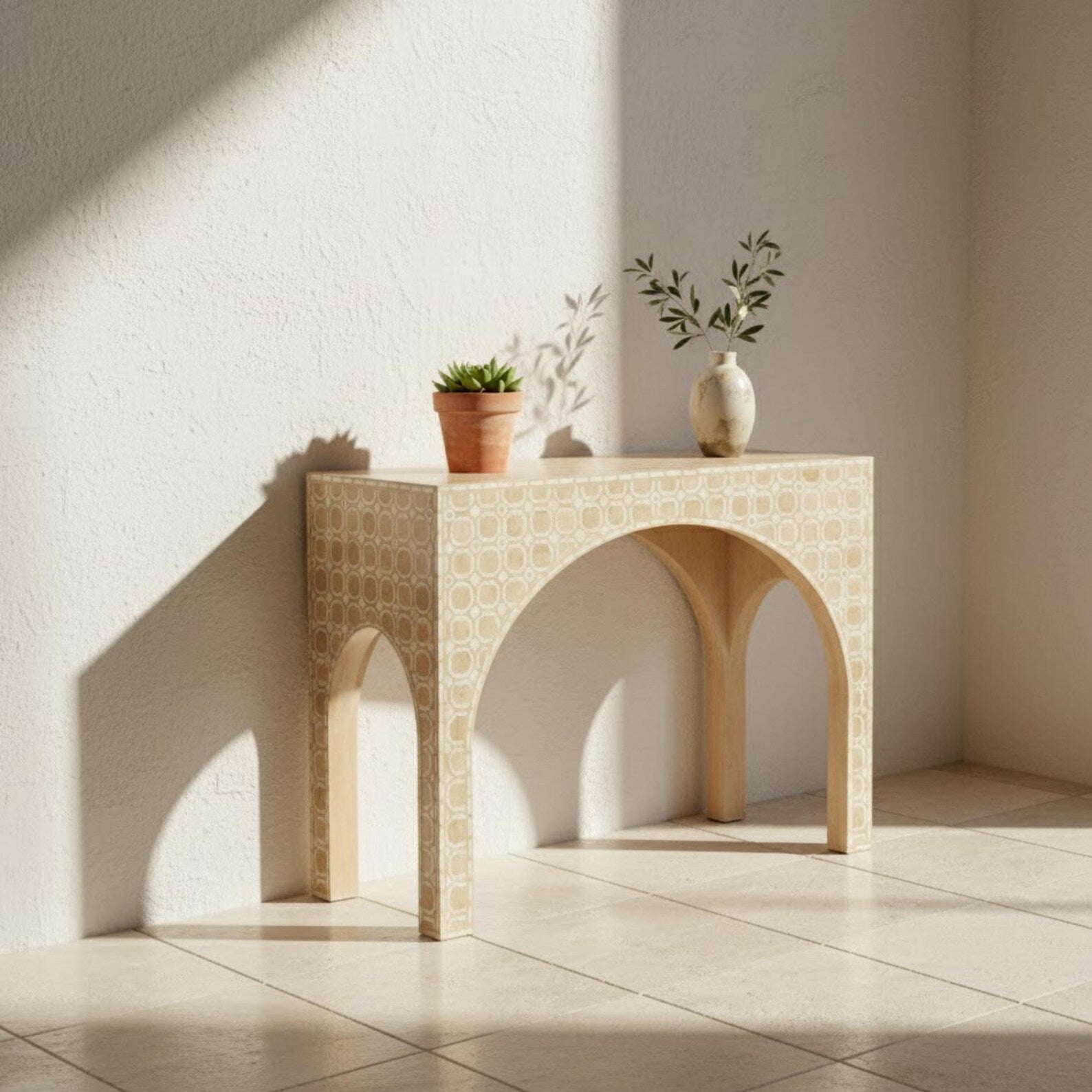 Red Bone Inlay Handmade Console Table | Stylish Decorative Entry Table for Modern Homes | Artisan Bone Inlay Furniture Piece