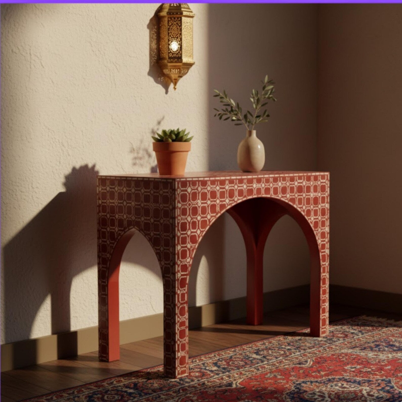 Red Bone Inlay Handmade Console Table | Stylish Decorative Entry Table for Modern Homes | Artisan Bone Inlay Furniture Piece