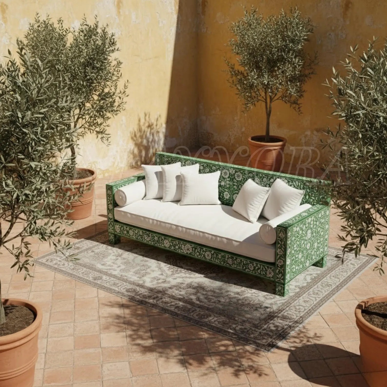 Handmade Bone Inlay Sofa with Floral Resin Pattern | Luxury Designer Seating for Living Room & Home Décor