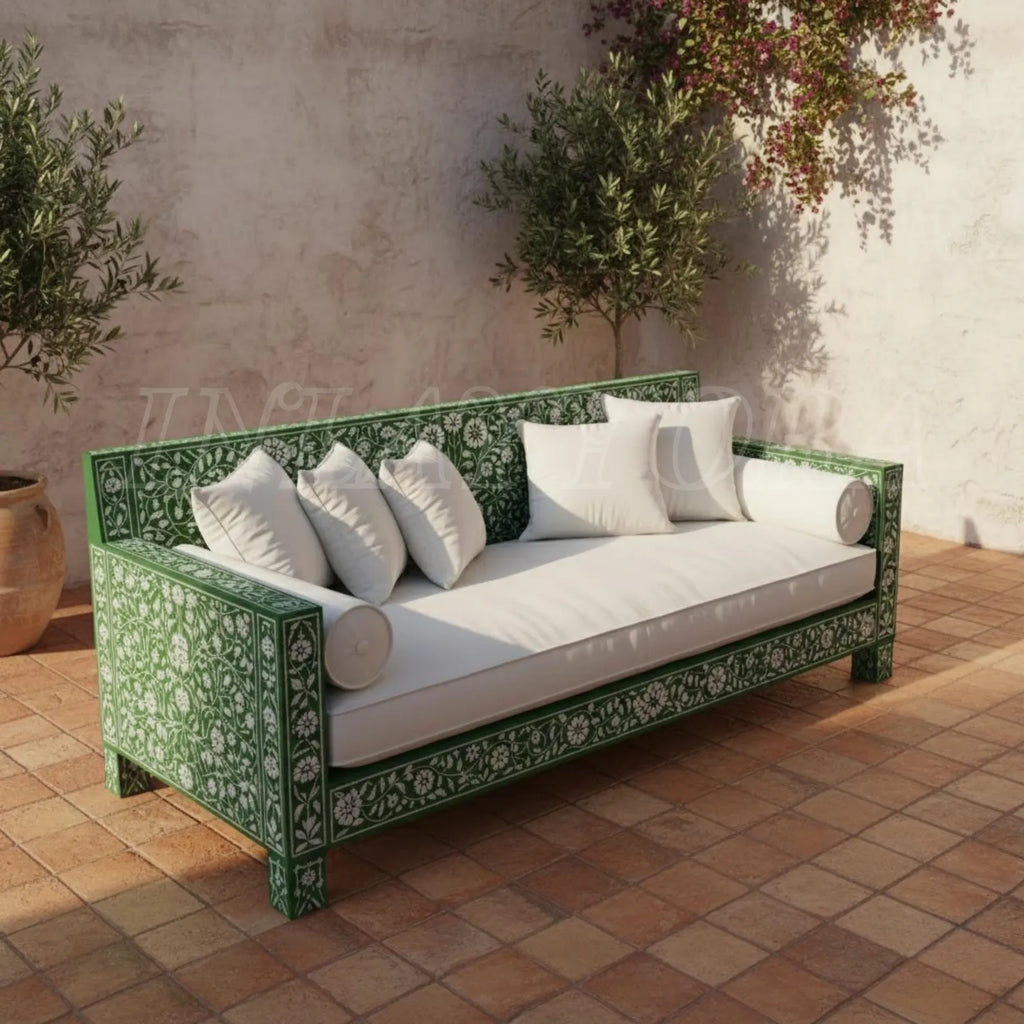 Handmade Bone Inlay Sofa with Floral Resin Pattern | Luxury Designer Seating for Living Room & Home Décor