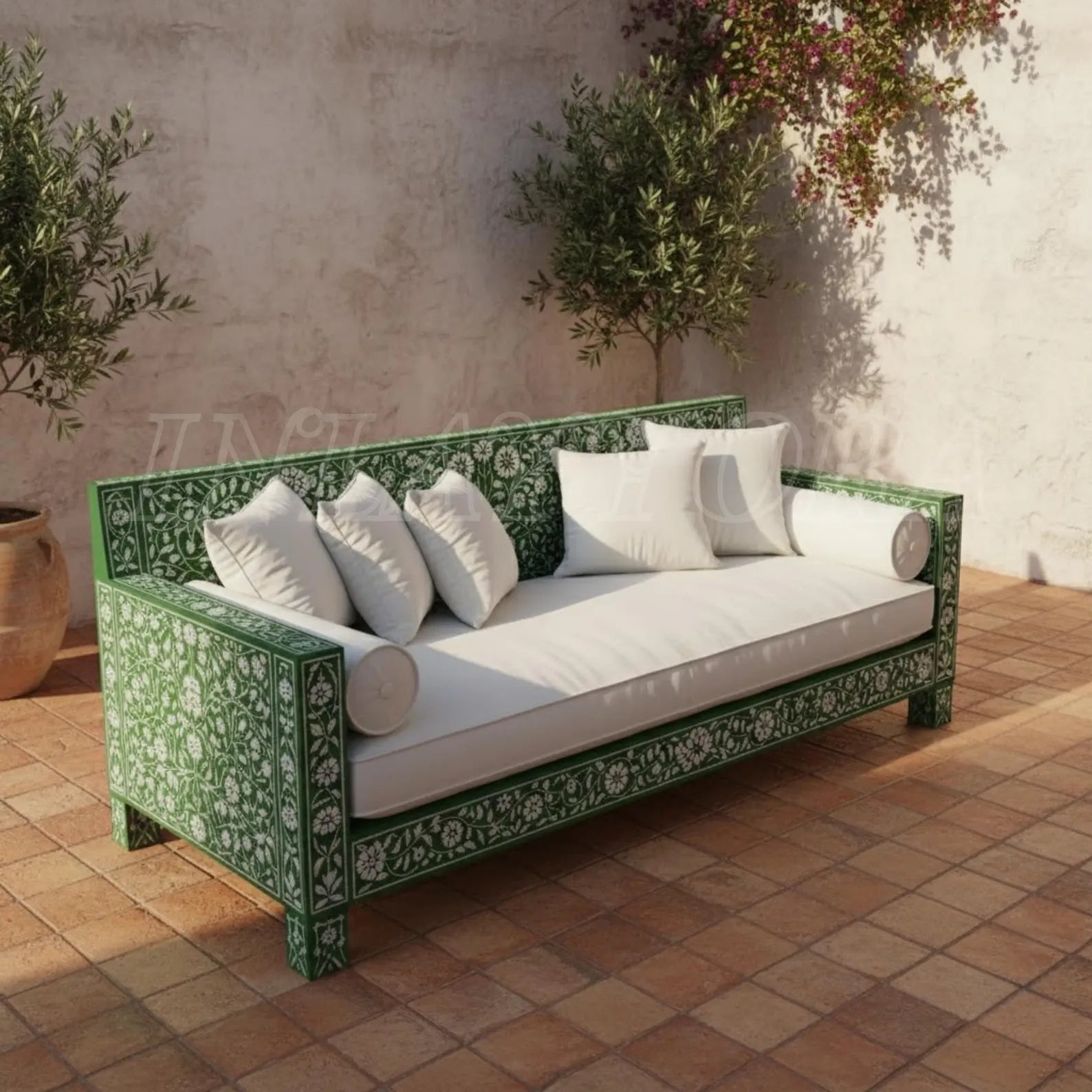 Handmade Bone Inlay Sofa with Floral Resin Pattern | Luxury Designer Seating for Living Room & Home Décor