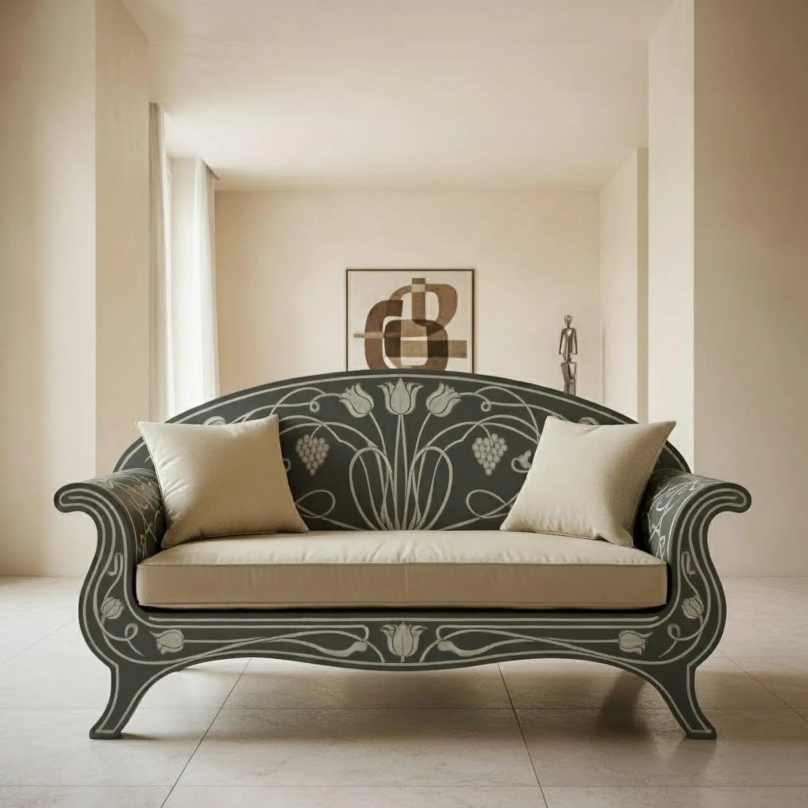 Bone Inlay Sofa | Curved Wooden Couch with Handmade Inlay Work | Luxury Designer Furniture for Living Room & Home Décor