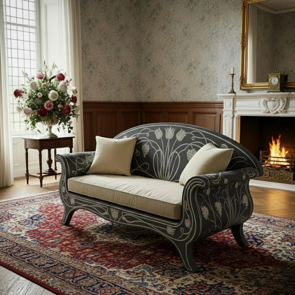 Bone Inlay Sofa | Curved Wooden Couch with Handmade Inlay Work | Luxury Designer Furniture for Living Room & Home Décor