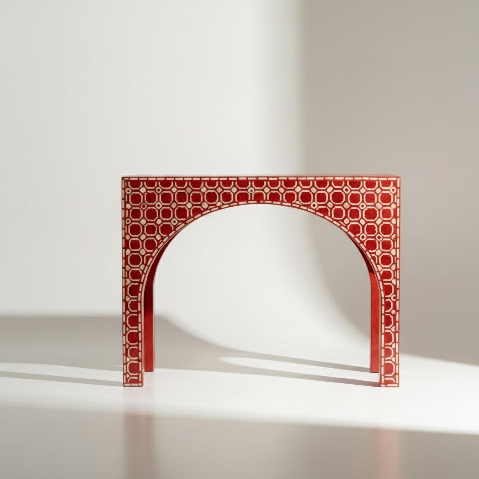 Red Bone Inlay Handmade Console Table | Stylish Decorative Entry Table for Modern Homes | Artisan Bone Inlay Furniture Piece