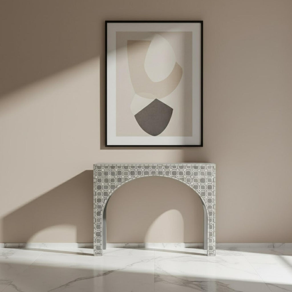 Red Bone Inlay Handmade Console Table | Stylish Decorative Entry Table for Modern Homes | Artisan Bone Inlay Furniture Piece