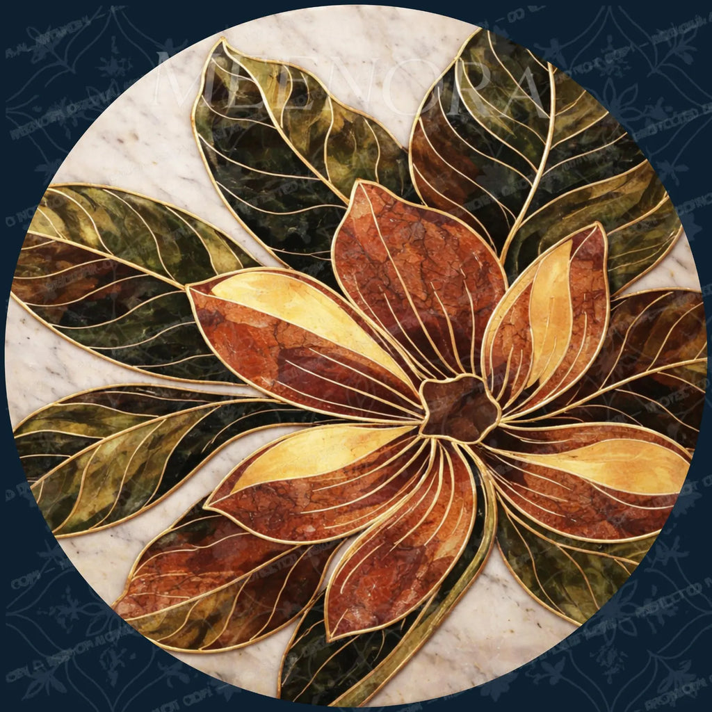 Handmade Mango Wood Side Table | Floral Printed Round Accent Boho Furniture