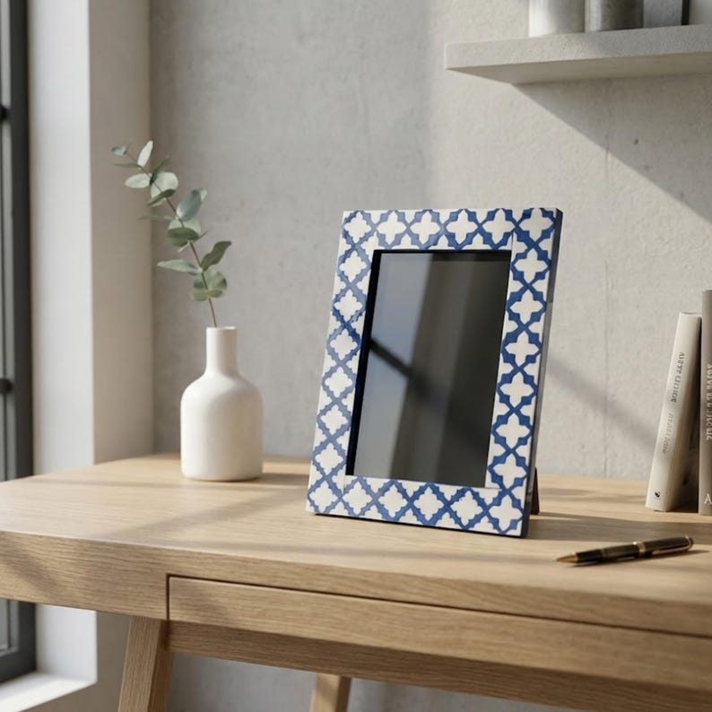 Handmade Bone Inlay Photo Frame | Green Resin Decorative Picture Frame | Boho Home Decor Gift