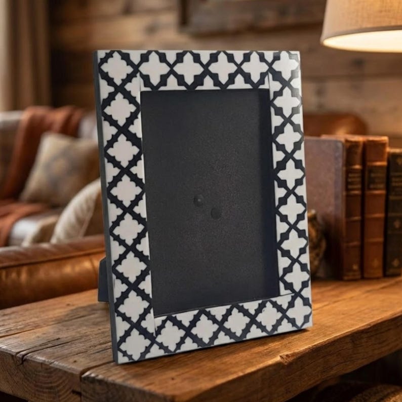 Handmade Bone Inlay Photo Frame | Green Resin Decorative Picture Frame | Boho Home Decor Gift
