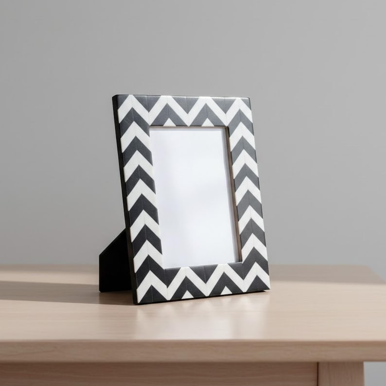 Handmade Bone Inlay Frame | Chevron Resin Pattern | Stylish Tabletop Photo Frame