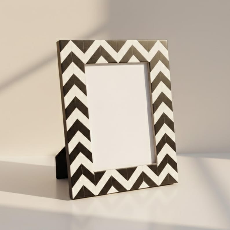 Handmade Bone Inlay Frame | Chevron Resin Pattern | Stylish Tabletop Photo Frame