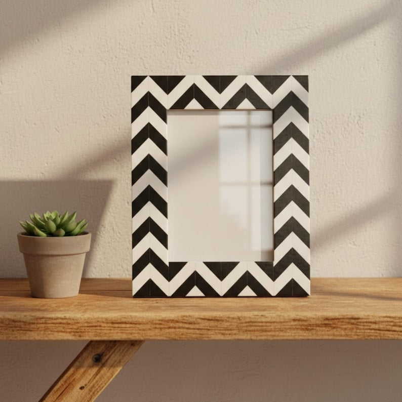 Handmade Bone Inlay Frame | Chevron Resin Pattern | Stylish Tabletop Photo Frame