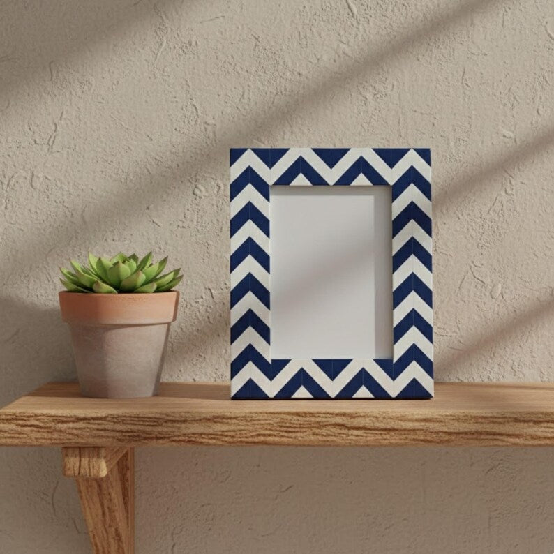 Handmade Bone Inlay Frame | Chevron Resin Pattern | Stylish Tabletop Photo Frame