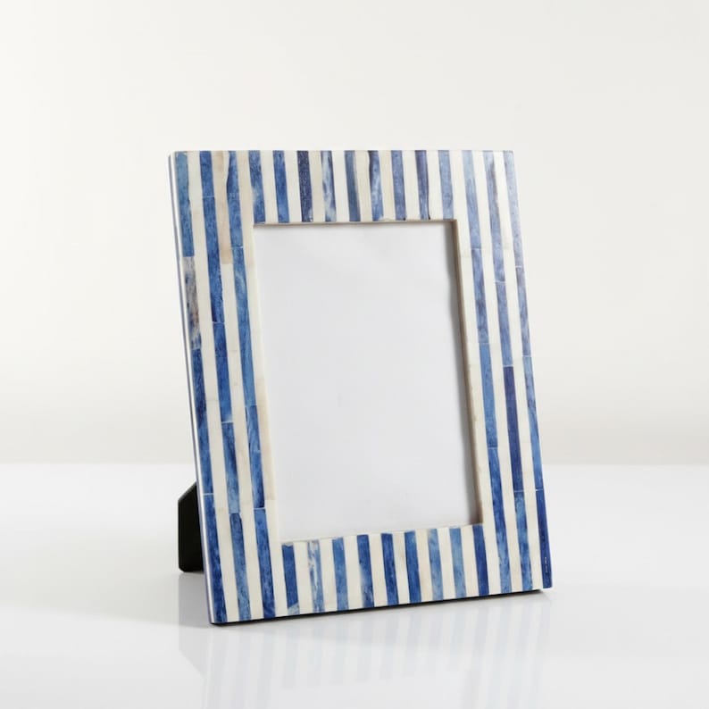 Blue Bone Inlay Photo Frame | Handmade Striped Picture Frame | Coastal Home Décor