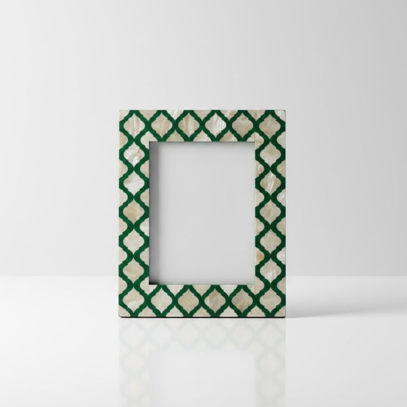 Mother of Pearl Inlay Photo Frame | Green Resin Geometric Frame | Handmade Home Decor