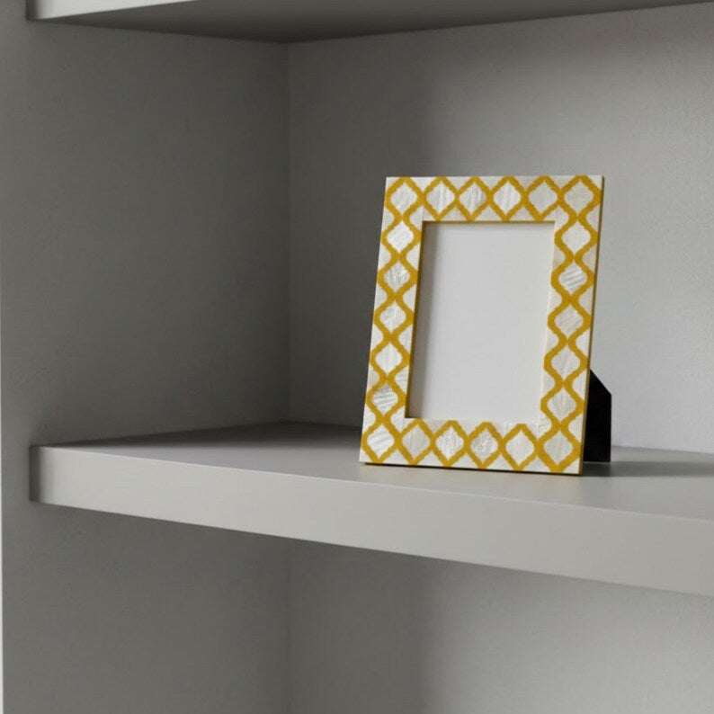 Mother of Pearl Inlay Photo Frame | Green Resin Geometric Frame | Handmade Home Decor