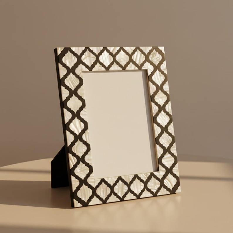 Mother of Pearl Inlay Photo Frame | Green Resin Geometric Frame | Handmade Home Decor