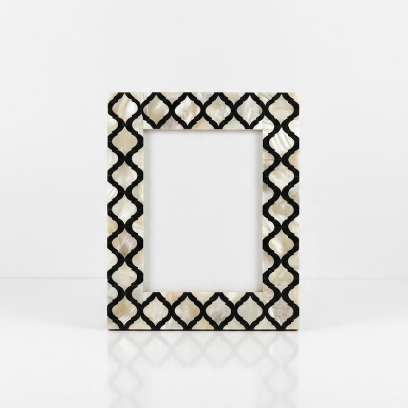 Mother of Pearl Inlay Photo Frame | Green Resin Geometric Frame | Handmade Home Decor