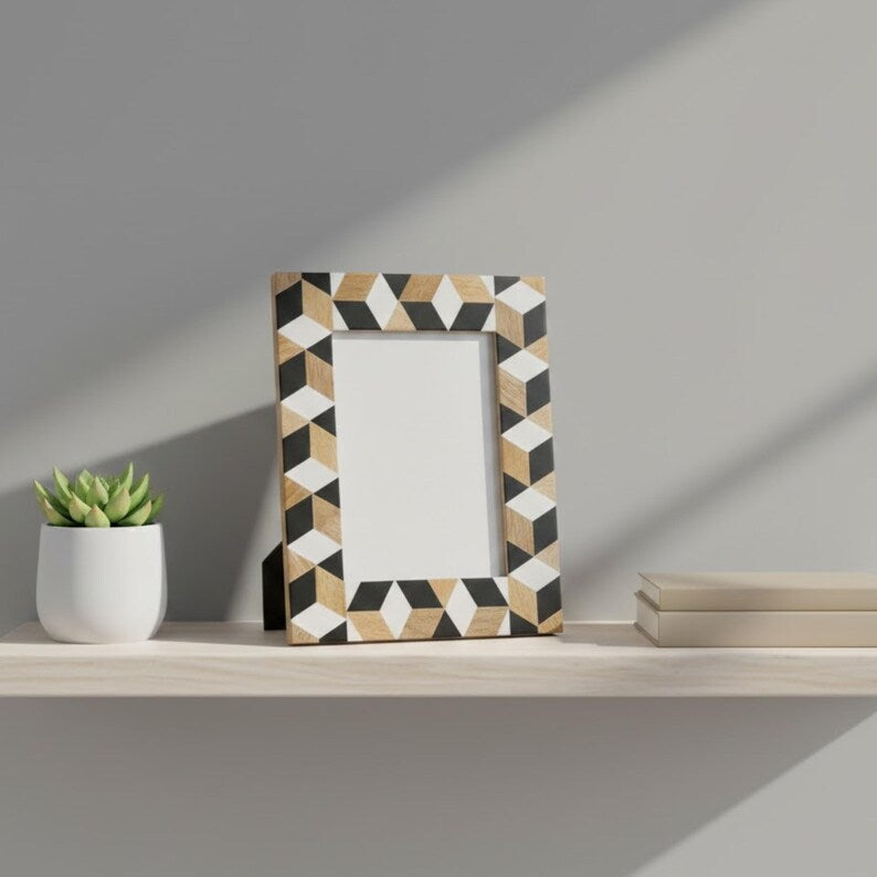Wood & Resin Photo Frame | Geometric Pattern Picture Frame | Handmade Home Decor