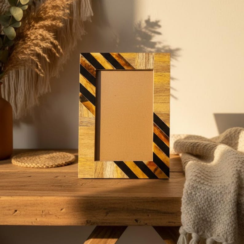 Wood & Resin Photo Frame | Handmade Striped Picture Frame | Rustic Modern Home Décor