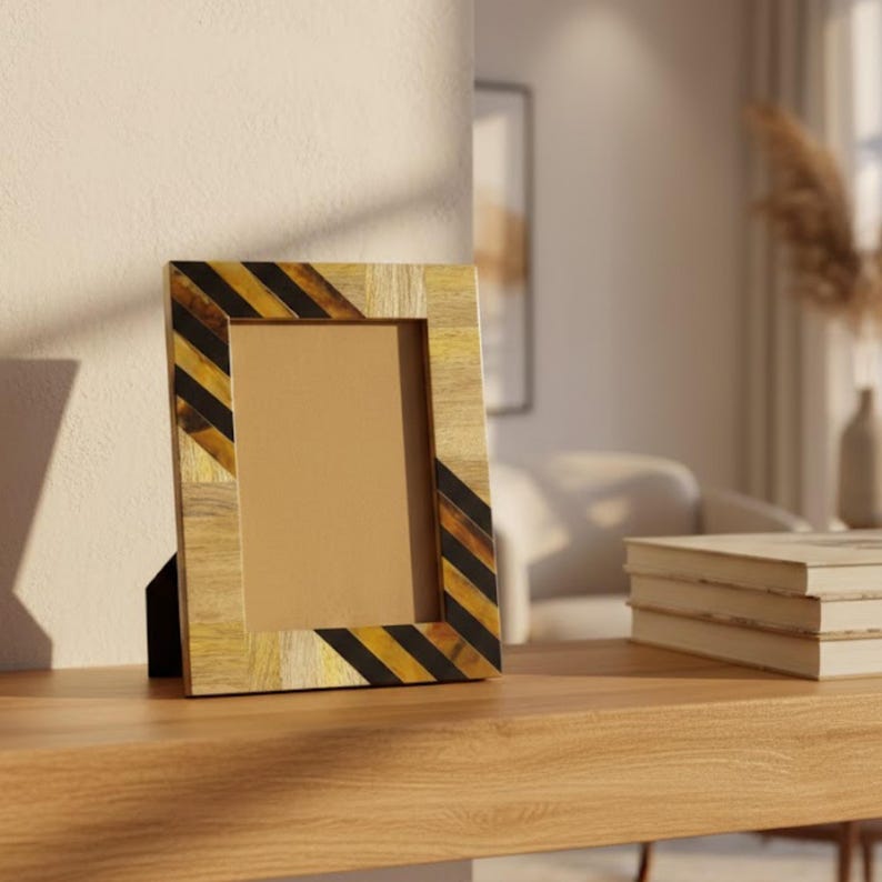 Wood & Resin Photo Frame | Handmade Striped Picture Frame | Rustic Modern Home Décor
