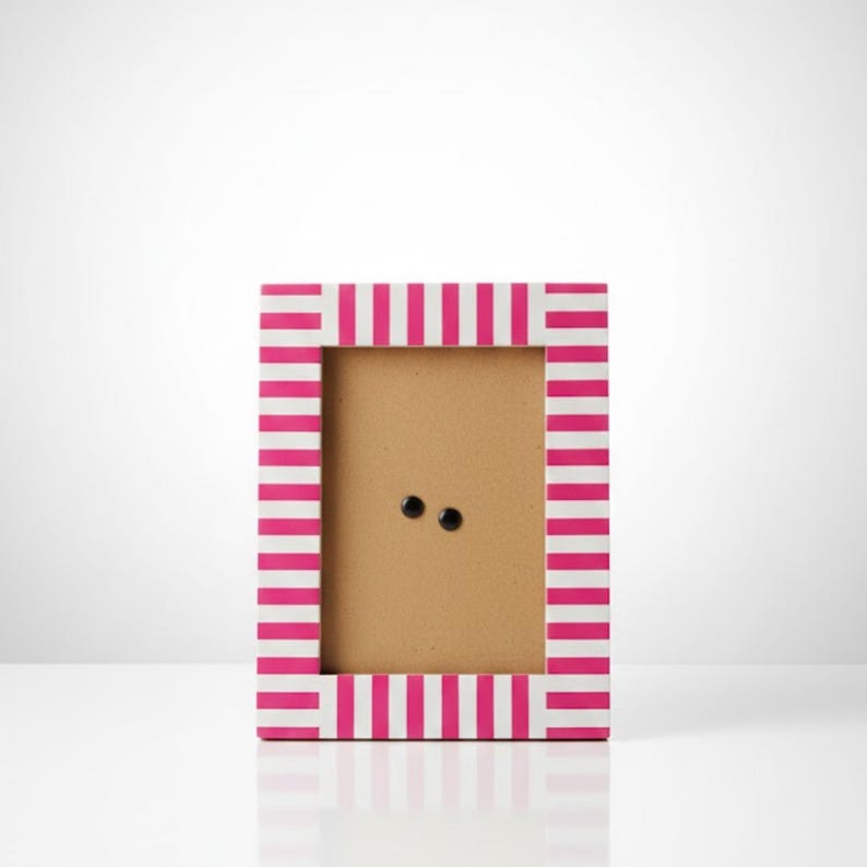 Bone Inlay Striped Photo Frame | Green & White Resin Frame | Handmade Home Décor