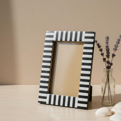 Bone Inlay Striped Photo Frame | Green & White Resin Frame | Handmade Home Décor