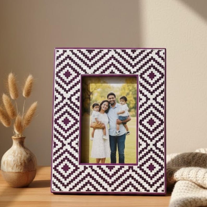 Handmade Resin Photo Frame | Green Geometric Mosaic Home Decor