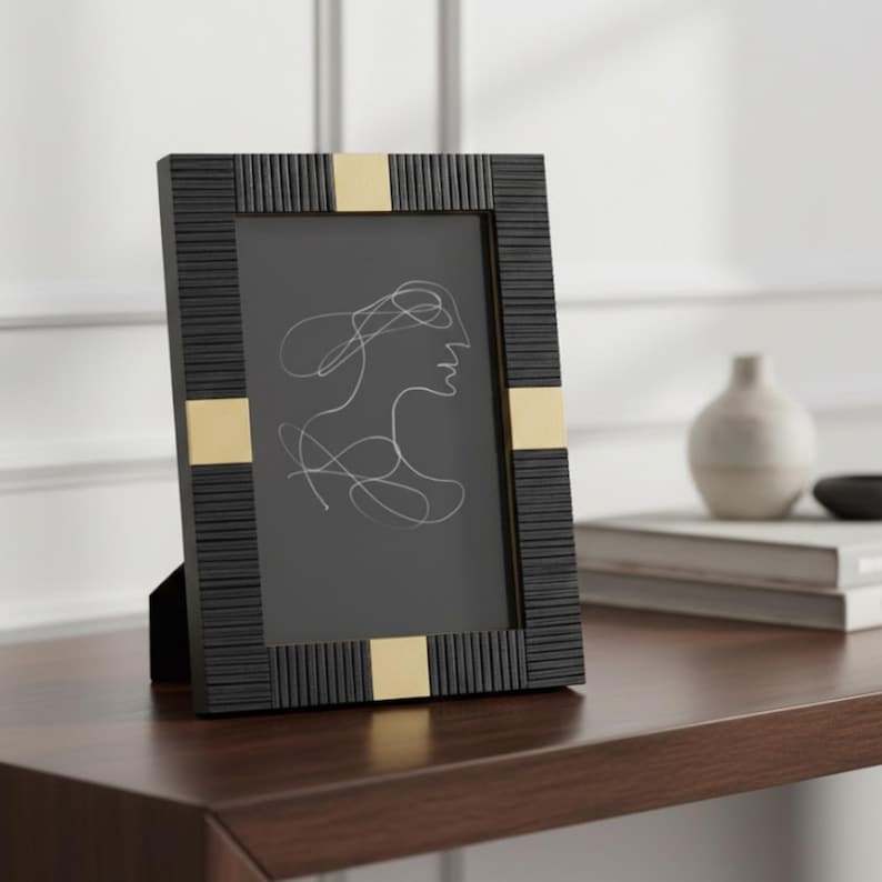 Black Resin Photo Frame | Gold Accent Picture Frame | Modern Luxury Home Décor