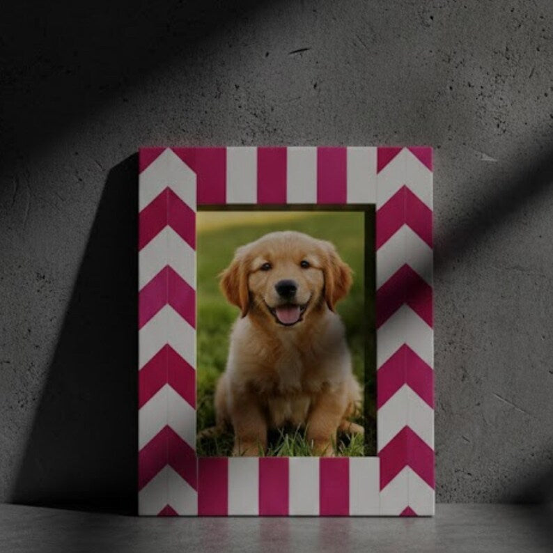 Bone Inlay & Resin Photo Frame | Blue Chevron Picture Frame | Handmade Home Décor