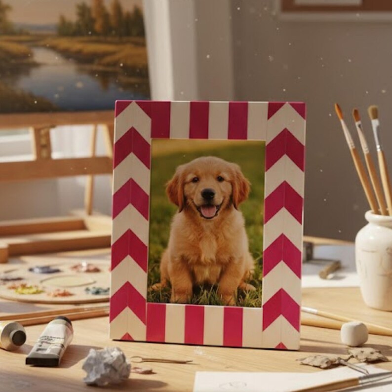 Bone Inlay & Resin Photo Frame | Blue Chevron Picture Frame | Handmade Home Décor