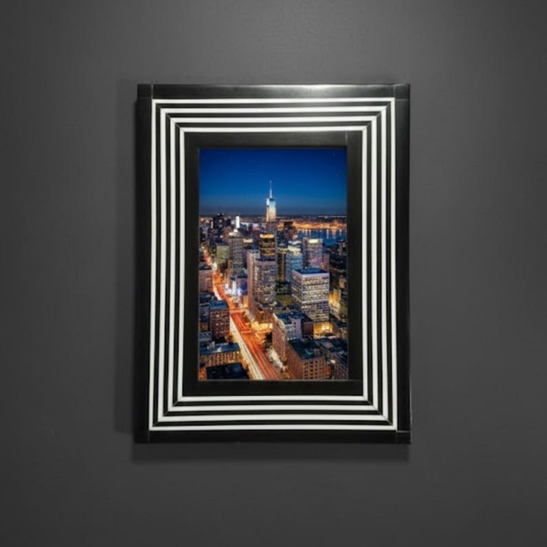 Bone Inlay & Resin Photo Frame | Black White Striped Design | Handmade Home Décor