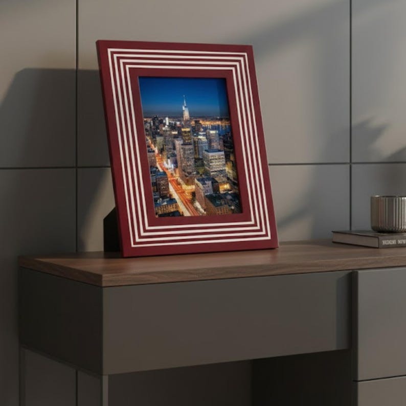 Bone Inlay & Resin Photo Frame | Black White Striped Design | Handmade Home Décor