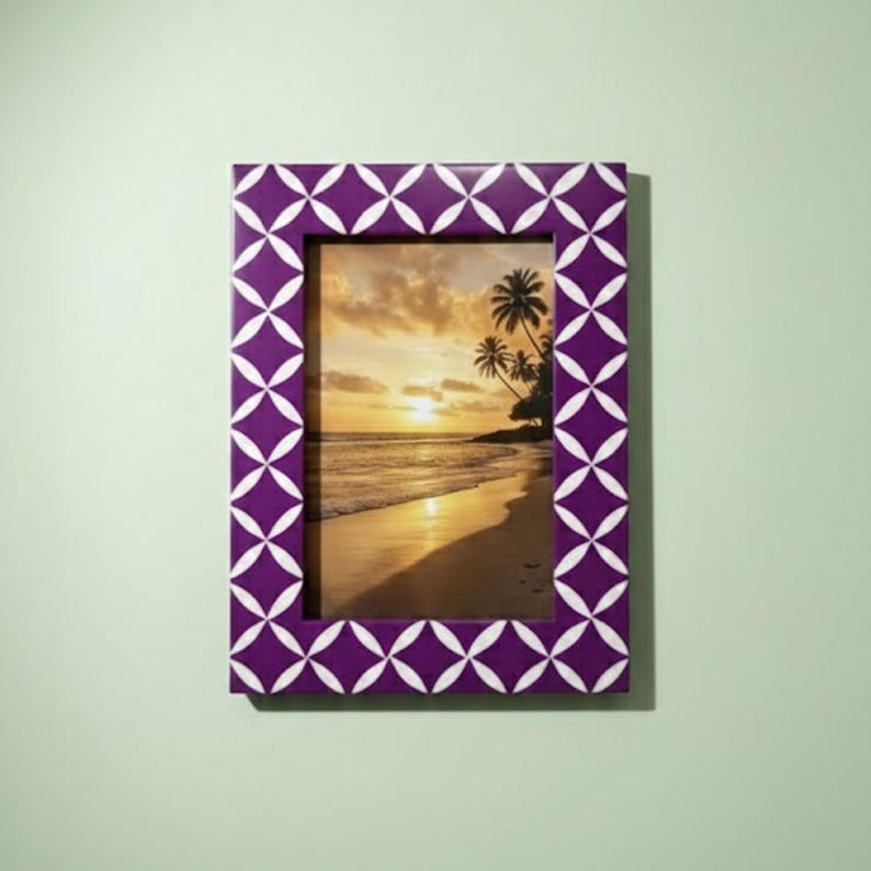 Bone Inlay & Resin Photo Frame | Green Geometric Pattern | Handmade Home Décor