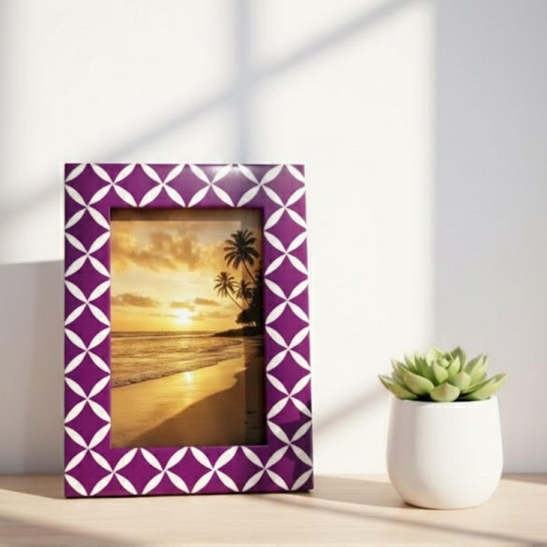 Bone Inlay & Resin Photo Frame | Green Geometric Pattern | Handmade Home Décor