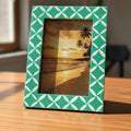 Bone Inlay & Resin Photo Frame | Green Geometric Pattern | Handmade Home Décor