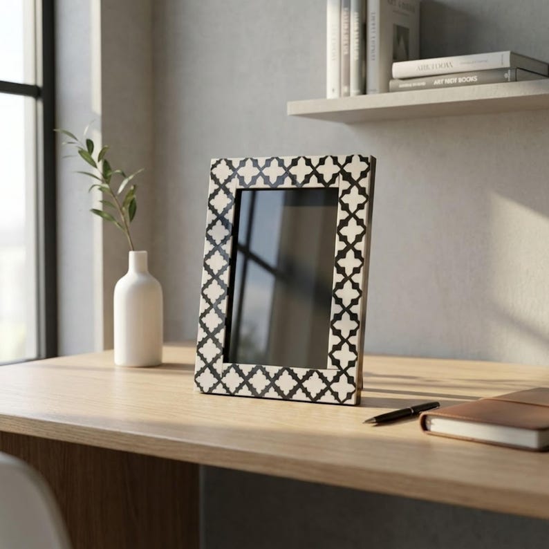 Handmade Bone Inlay Photo Frame | Green Resin Decorative Picture Frame | Boho Home Decor Gift