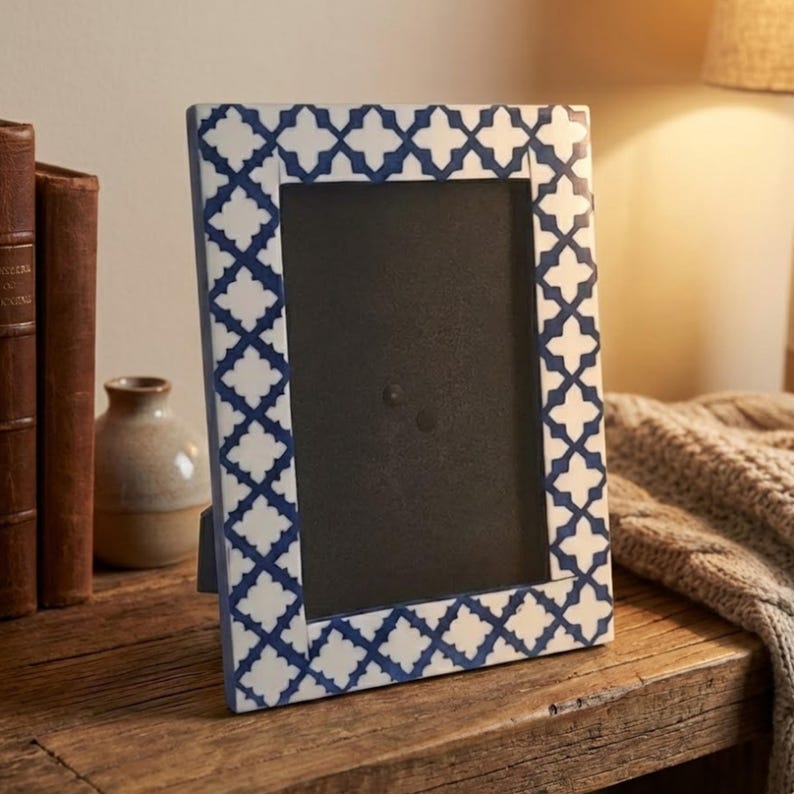 Handmade Bone Inlay Photo Frame | Green Resin Decorative Picture Frame | Boho Home Decor Gift