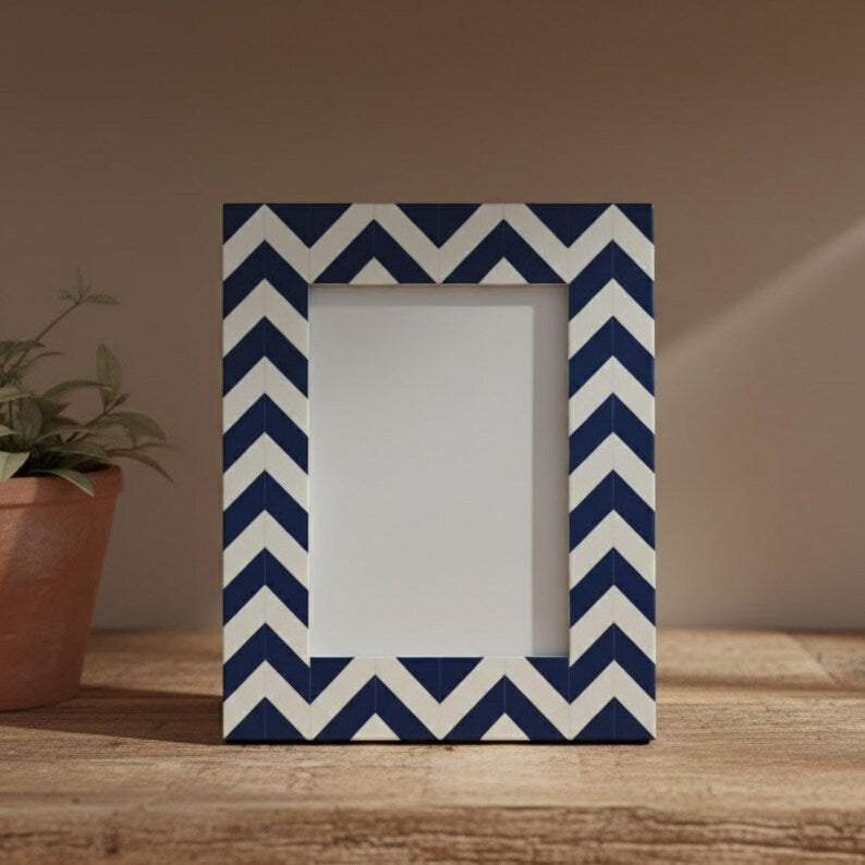 Handmade Bone Inlay Frame | Chevron Resin Pattern | Stylish Tabletop Photo Frame