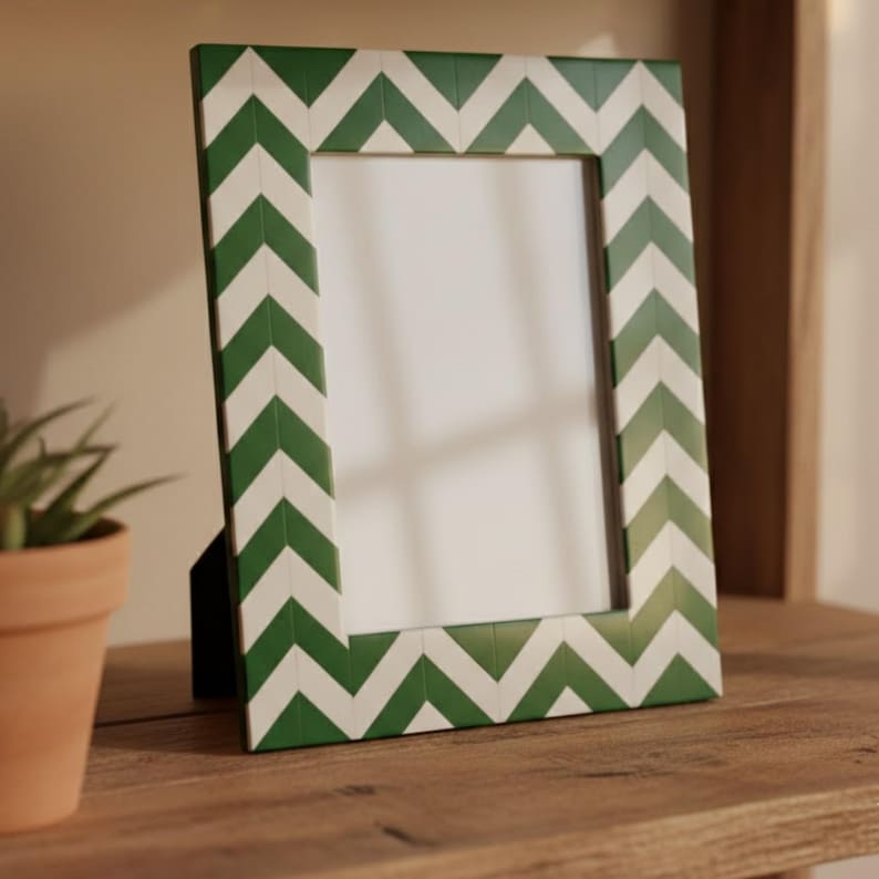 Handmade Bone Inlay Frame | Chevron Resin Pattern | Stylish Tabletop Photo Frame