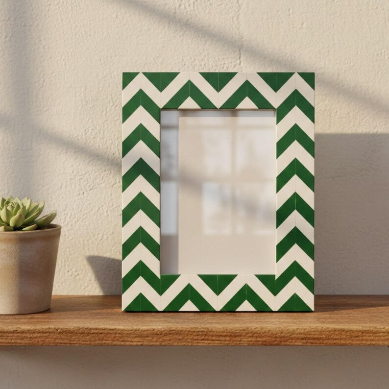 Handmade Bone Inlay Frame | Chevron Resin Pattern | Stylish Tabletop Photo Frame