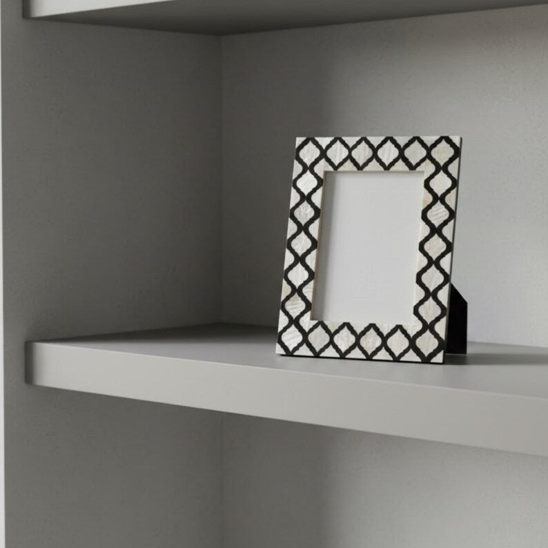 Mother of Pearl Inlay Photo Frame | Green Resin Geometric Frame | Handmade Home Decor