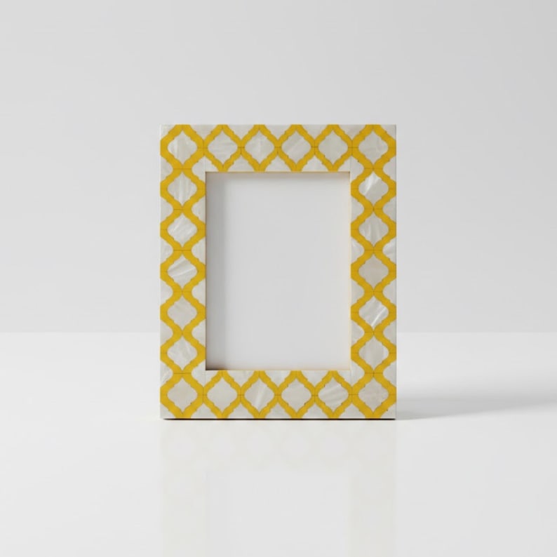 Mother of Pearl Inlay Photo Frame | Green Resin Geometric Frame | Handmade Home Decor