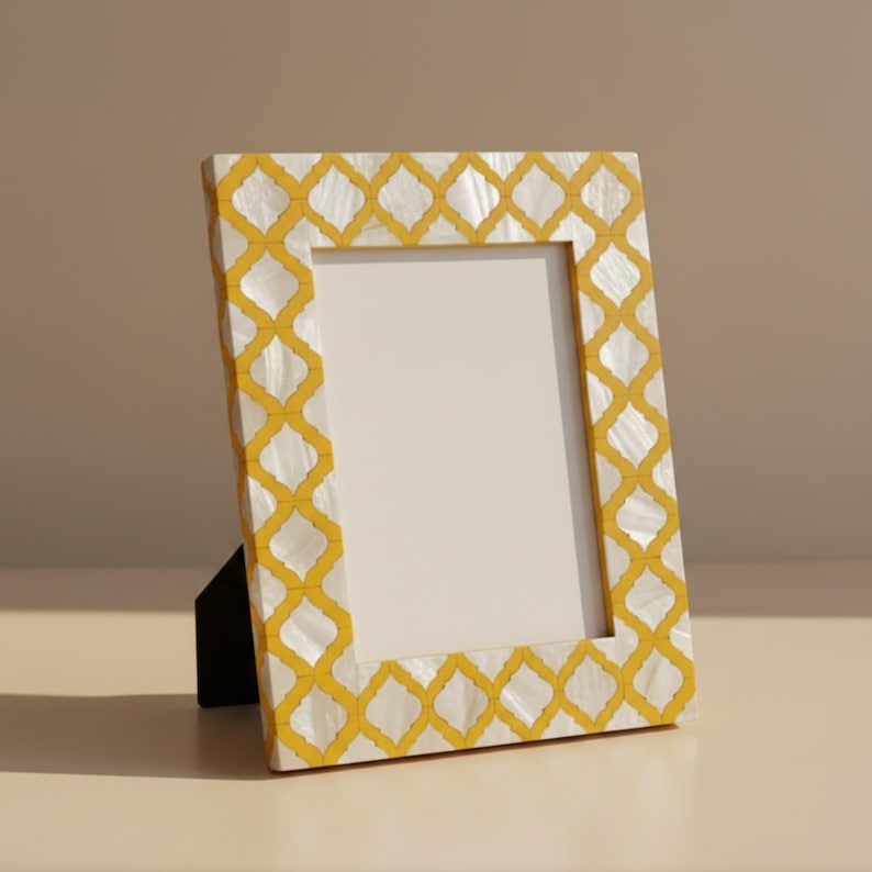 Mother of Pearl Inlay Photo Frame | Green Resin Geometric Frame | Handmade Home Decor