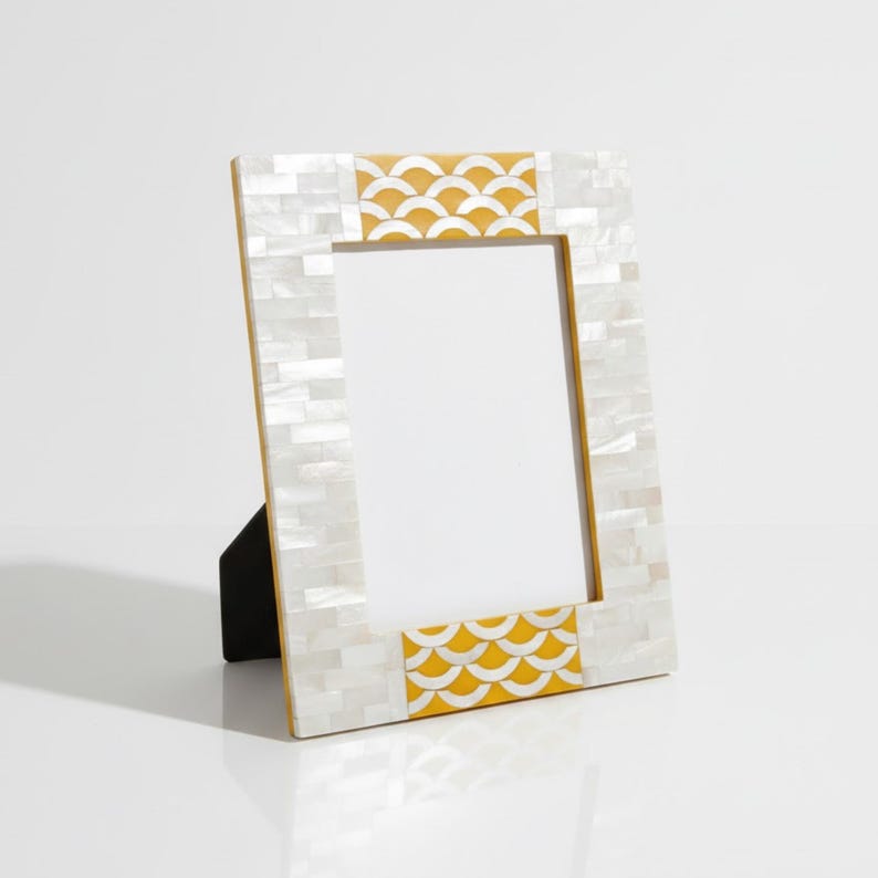 Mother of Pearl Inlay Photo Frame | Navy Resin Wave Pattern | Handmade Luxury Decor