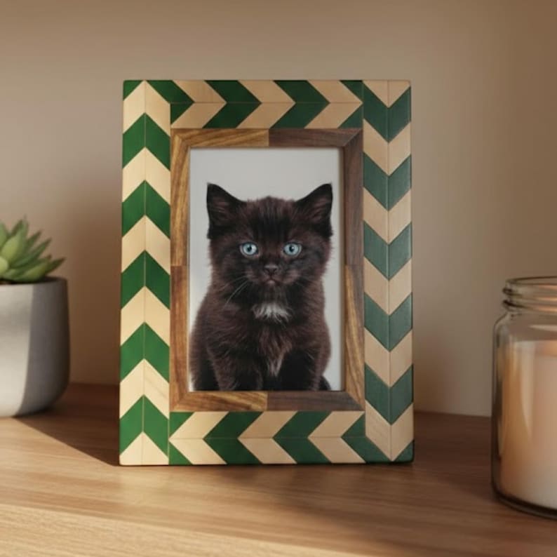 Handmade Wooden Inlay & Resin Photo Frame – Chevron Design Picture Frame